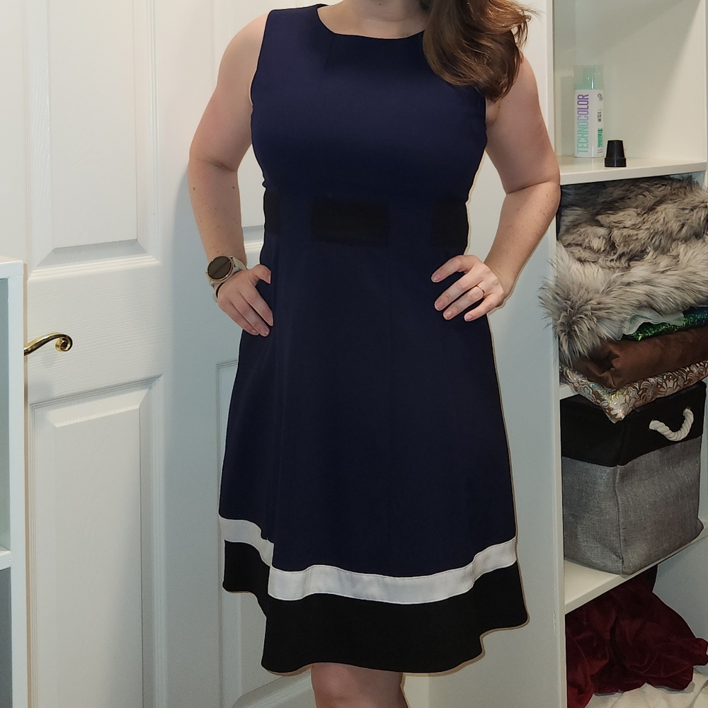 Calvin Klein Blue Sheath Mini Dress Sleeveless Crew Neck